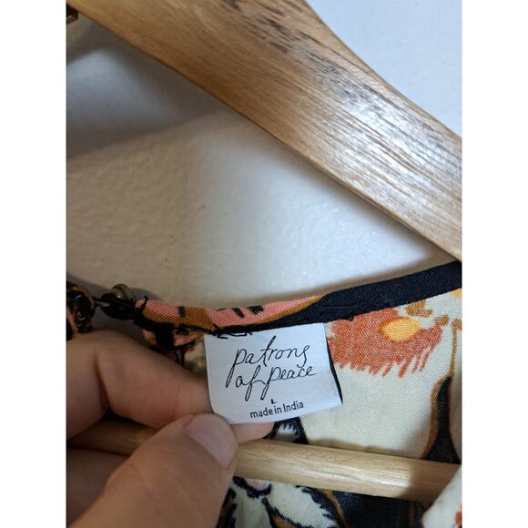 Patrons of Peace Black Pink Orange Floral Short Sleeve Size L - Picture 3 of 4